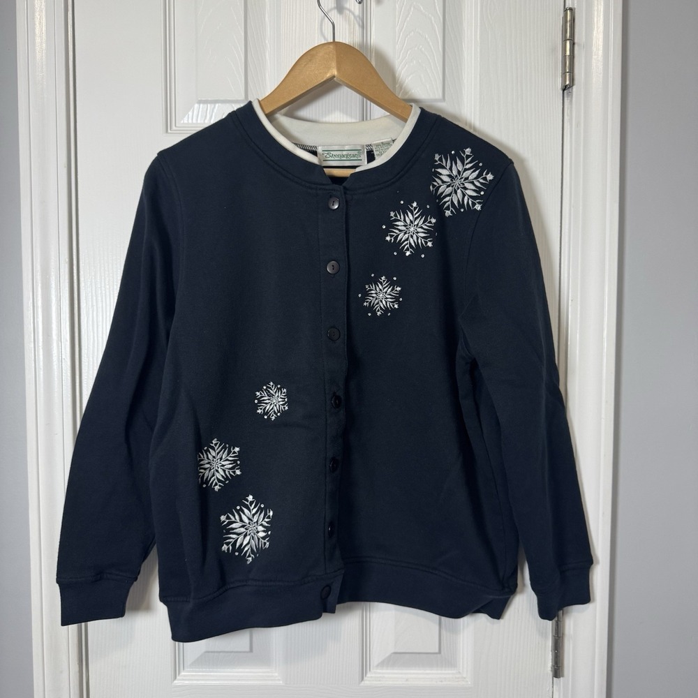 Shenanigans Cardigan Snowflake Grandma Black Embroidered Women's Small‎ Vintage